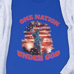 One Nation Under God T-Shirt, Patriotic Statue of Liberty Tee, Proud American Fireworks Shirt, Independence Day Graphic Tee