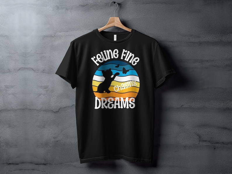 Cute Cat Chasing Butterflies Graphic T-Shirt, Colorful Casual Wear for Cat Lovers, vintage sunset, cat lover gift or cat mom gift image 7