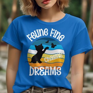 Cute Cat Chasing Butterflies Graphic T-Shirt, Colorful Casual Wear for Cat Lovers, vintage sunset, cat lover gift or cat mom gift image 6