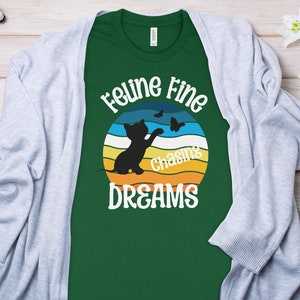 Cute Cat Chasing Butterflies Graphic T-Shirt, Colorful Casual Wear for Cat Lovers, vintage sunset, cat lover gift or cat mom gift image 8