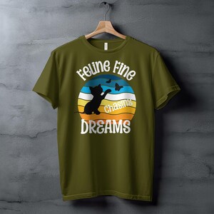 Cute Cat Chasing Butterflies Graphic T-Shirt, Colorful Casual Wear for Cat Lovers, vintage sunset, cat lover gift or cat mom gift image 5