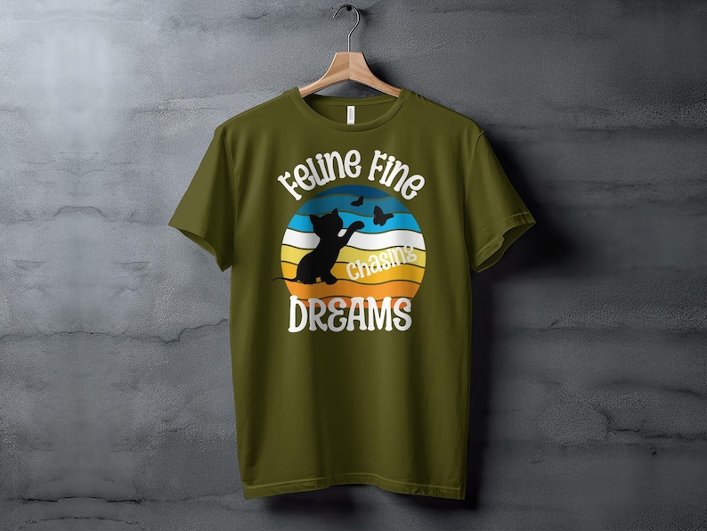 Cute Cat Chasing Butterflies Graphic T-Shirt, Colorful Casual Wear for Cat Lovers, vintage sunset, cat lover gift or cat mom gift image 5