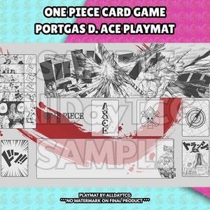 Custom One Piece TCG Portgas D. Ace Playmat With Zones - OPTCG Trading Card Game Manga