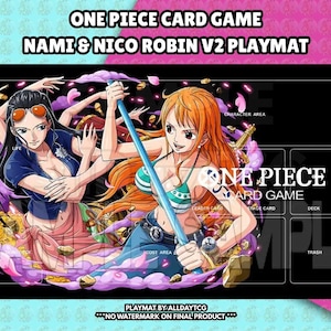 Custom One Piece TCG Nami & Nico Robin V2 Playmat With Zones - OPTCG Trading Card Game Manga