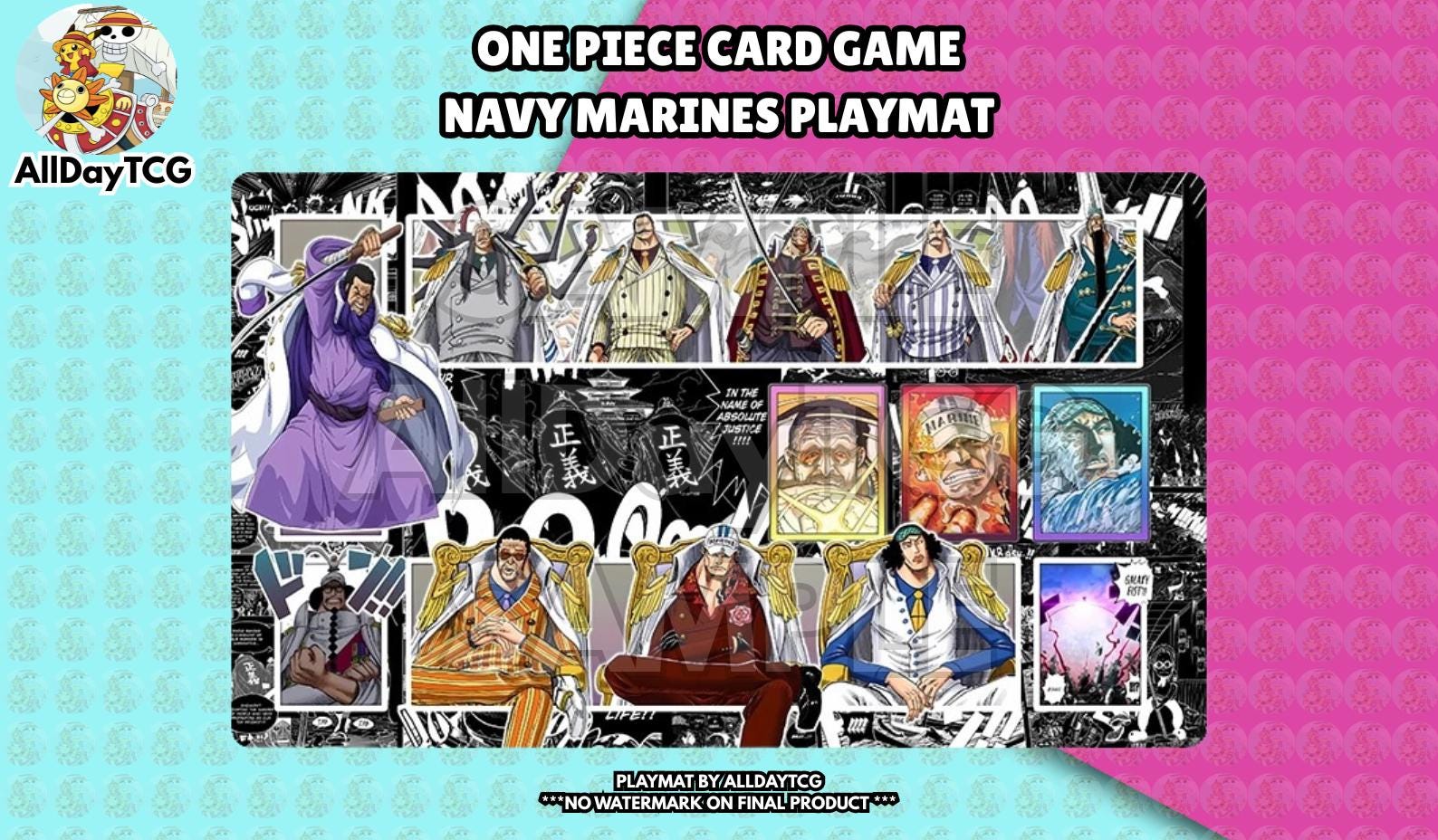 Custom One Piece TCG Navy Marines Playmat With Zones - OPTCG Trading Card Game Manga