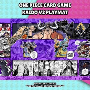Custom One Piece TCG Kaido V2 Playmat With Zones - OPTCG Trading Card Game Manga