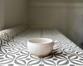 Small Ceramic Cappuccino Mug, Pottery Cup, Stoneware Coffee Cup, Handmade Mug in Milk (34)
