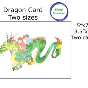 Carte dragon = deux tailles = téléchargement numérique instantané, aquarelle