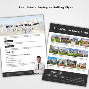 Folleto publicitario de agentes inmobiliarios de lujo para compra o venta de bienes raíces