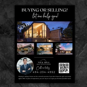 Compra o venta de folletos inmobiliarios vendidos, Folleto recién listado, Recién vendido, Publicidad inmobiliaria de lujo, Folleto inmobiliario negro, Agente inmobiliario