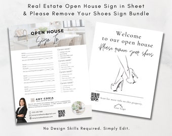 Real Estate Open House Sign In & Lease Remove Your Shoes Sheet Bundle,