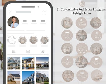 31 Customizable Real Estate Instagram Highlights Icons | Realtor Social Media Branding & Marketing | Insta Aesthetic | Luxury Story Covers