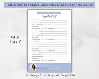 Realtor Scheduled House Showings Appointment Tracker List, Buying Touchbase, Property Hunting, Real Estate Organisation Tool, Agent Journal