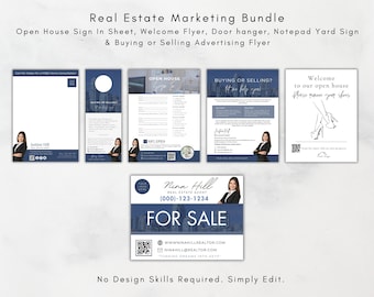 Realtor Marketing Bundle, Real Estate Yard Lawn Sign, Open House Sign-In Sheet, Personalised Realtor Notepad, Buying Or Selling Flyer