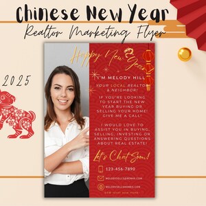 2025 Agente Imobiliário Folheto de Publicidade Ano Novo Chinês, Cartão de Correspondência do Corretor Imobiliário, Carta de Ano Novo, Correio de Leads do Corretor Imobiliário, Pensando em Vender