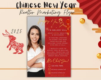 2025 Real Estate Agent Chinese New Years Advertising Flyer, Realtor Mailing Card, New Years Letter, Realtor Leads Mail, Thinking Of Selling