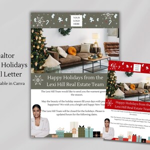 Bienes raíces Felices fiestas Cálidos deseos Prospección Boletín electrónico / Publicidad de agentes inmobiliarios / Tarjeta de felices fiestas / Bienes raíces de invierno / Bricolaje