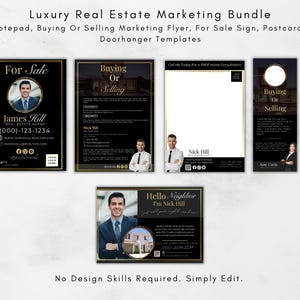 Pacote de Marketing para Corretores de Imóveis de Luxo, Placa de Jardim para Imóveis, Panfleto de Anúncio para Porta-Vista, Bloco de Notas Personalizado para Corretores de Imóveis, Panfleto de Compra ou Venda