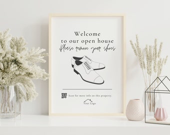 Open House Please Remove Your Shoes QR Code Sign, Real Estate QR Sign, Welcome Sign In Sheet, Open House Kit, Printable Realtor Door Sign