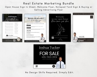 Realtor Marketing Bundle, Real Estate Yard Lawn Sign, Open House Sign-In Sheet, Personalised Realtor Notepad, Buying Or Selling Flyer