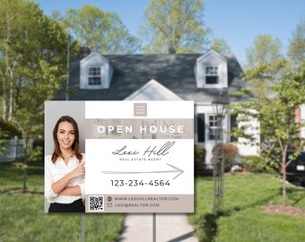 Modern Real Estate Yard Open House Sign Template | For Sale Yard Sign | Customizable For Sale Signage | Open House Directional | Editable