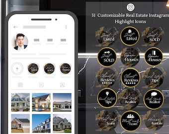31 Customizable Gold Black Luxury Real Estate Instagram Story Highlight Icons | Realtor Marketing | Instagram Agent Aesthetic Branding