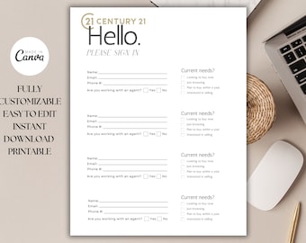 Century 21st Open House Guest Sign In Sheet | Realtor Advertising | Hello Neighbor | Realtor Planner | Buying Or Selling |  Air Bnb Sign In