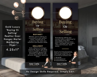 Buying or Selling Gold Luxury Realtor Door Hanger Advertising Flyer, Hello Neighbor, Hyperlocal Marketing, Just Listed, List Your Property