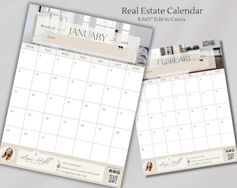 Calendário moderno para corretor de imóveis 2024, material de marketing para corretores de imóveis, publicidade imobiliária | Presentes para clientes corretores de imóveis | Planejador de corretor de imóveis | Planejador de corretor de imóveis