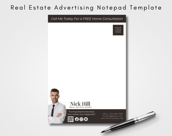 Personalized Real Estate Notepad Template, Writing Pad, Marketing Tools, Realtor Advertising, Realtor Branding, Gifts for Realtor, Notes