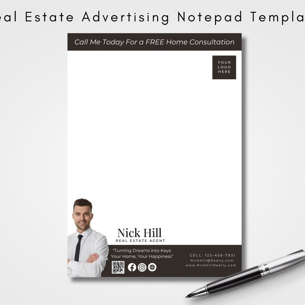 Personalized Real Estate Notepad Template, Writing Pad, Marketing Tools, Realtor Advertising, Realtor Branding, Gifts for Realtor, Notes