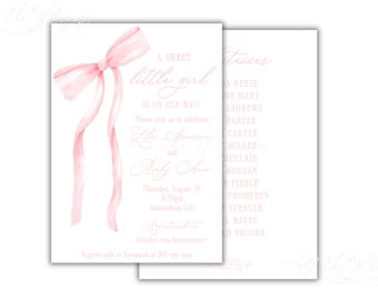 Blush Pink Baby Shower Invitation with Bow – Editable Girl Baby Invite Digital Download