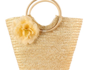 Handmade Woven Bag Rattan Bag Large Capacity Flower Hand Carrying Straw Bag Seaside Bag Natural Grass Bag Picnic Bag