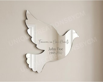 Forever in Our Hearts Memorial Dove Mirror, Personalized Silver Acrylic Wall Mirror, Sympathy Remembrance Decor