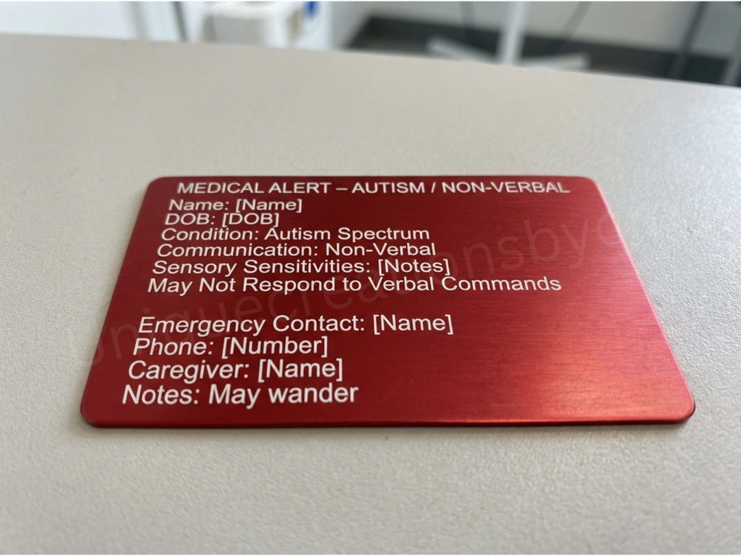 Autism Medical Alert Card Non Verbal | Personalized Child Safety ...