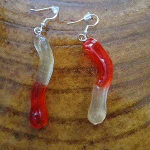 Gummy worm earrings, with sterling silver hooks.