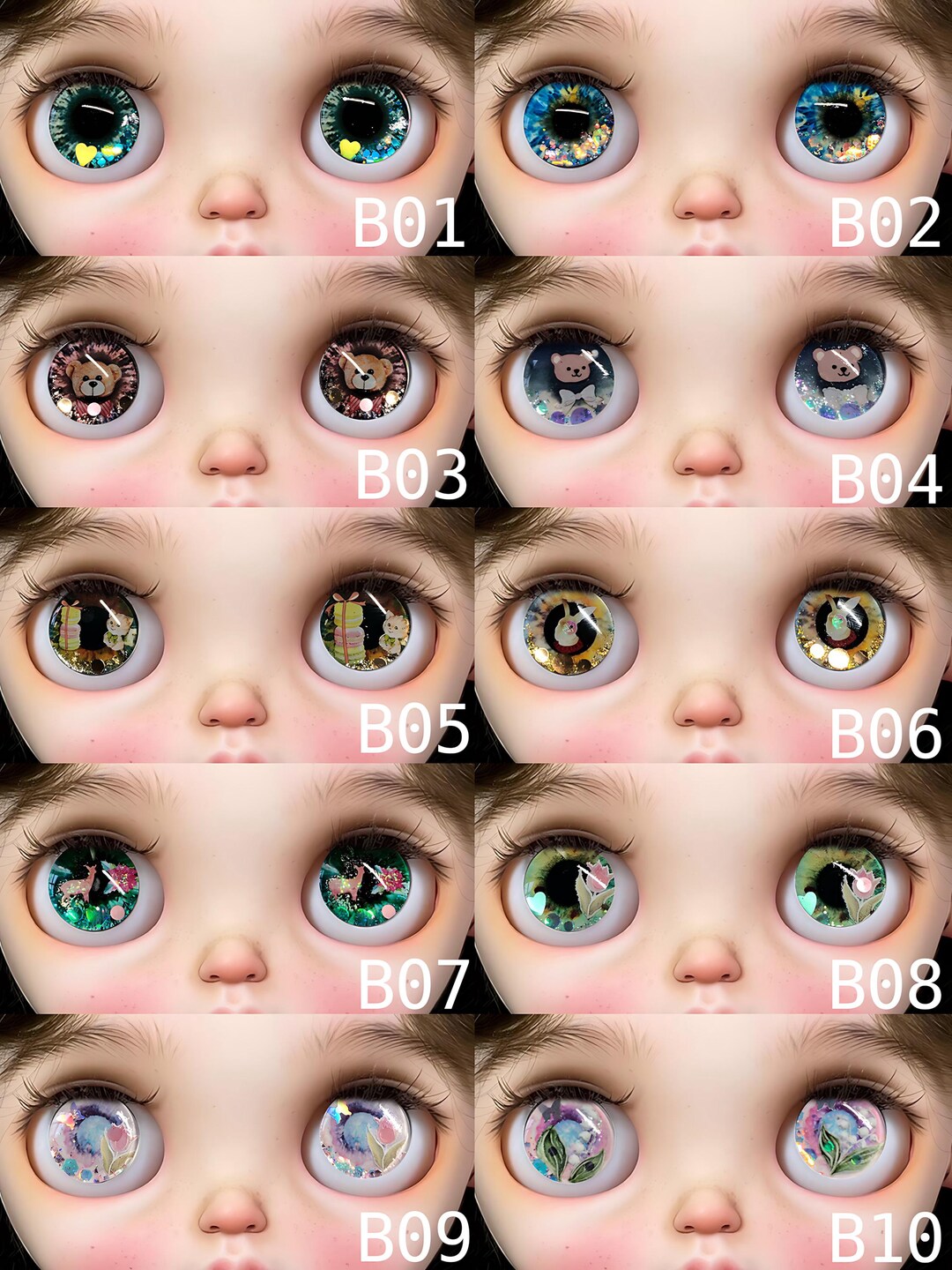 ✿【REALGRAY3ペア①】ブライスアイ ガラスアイチップ リアルアイ