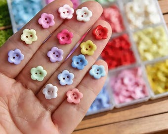 10mm/0.4" Flower Shape 2-hole Buttons, in 16 Colors, Cute Buttons for Handcraft Projects, Craft Supplies