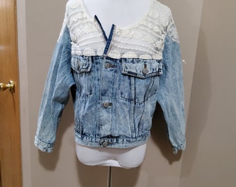 Denim and cotton lace jacket