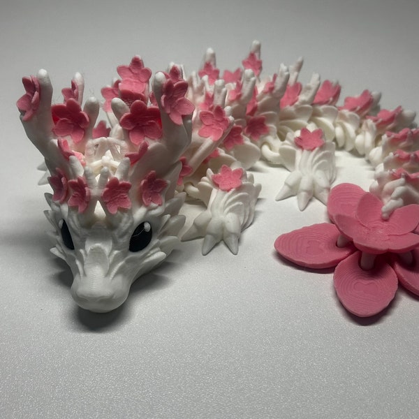 3D Printed Baby Cherry Blossom Dragon Sculpture - Whimsical Fantasy Art