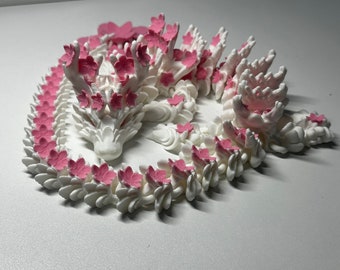 3D Printed Cherry Blossom Dragon Sculpture - Whimsical Fantasy Art