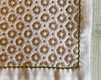 Sashiko embroidery tea towel "Himedion" Hand stitching tea mat , Place mat , Kitchen towel , Tea ceremony mat , Hand Stitching Table mat