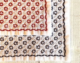 2 Sashiko embroidery tea towels "Kobana Zashi" Hand stitching tea mat , Place mat , Kitchen towel , Hand Stitching Table mat