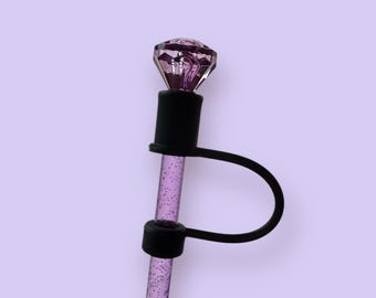 Interchangeable & Personalizable Black/Purple Diamond Straw Topper for 10 mm Straws