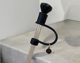 Interchangeable & Personalizable Black/Black Diamond Straw Topper for 10 mm Straws