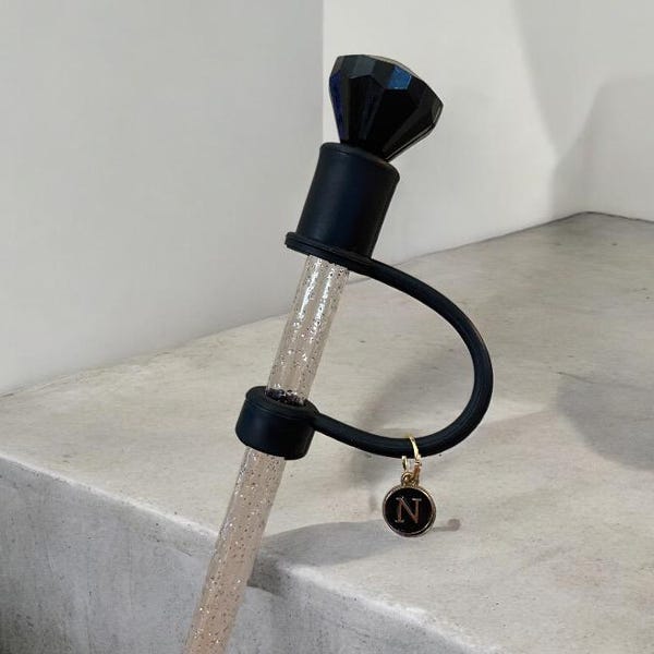 Interchangeable & Personalizable Black/Black Diamond Straw Topper for 10 mm Straws