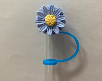 Acrylic Blue and Yellow Flower Straw Topper for 10 mm Straws