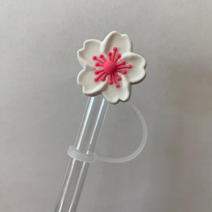 White and Pink Cherry Blossom Straw Topper for 10 mm Straws