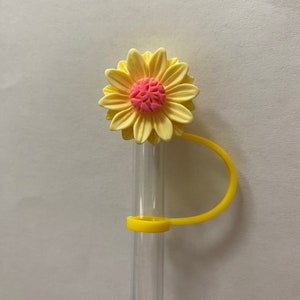 Acrylic Yellow and Pink Flower Straw Topper for 10 mm Straws