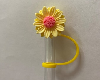 Acrylic Yellow and Pink Flower Straw Topper for 10 mm Straws